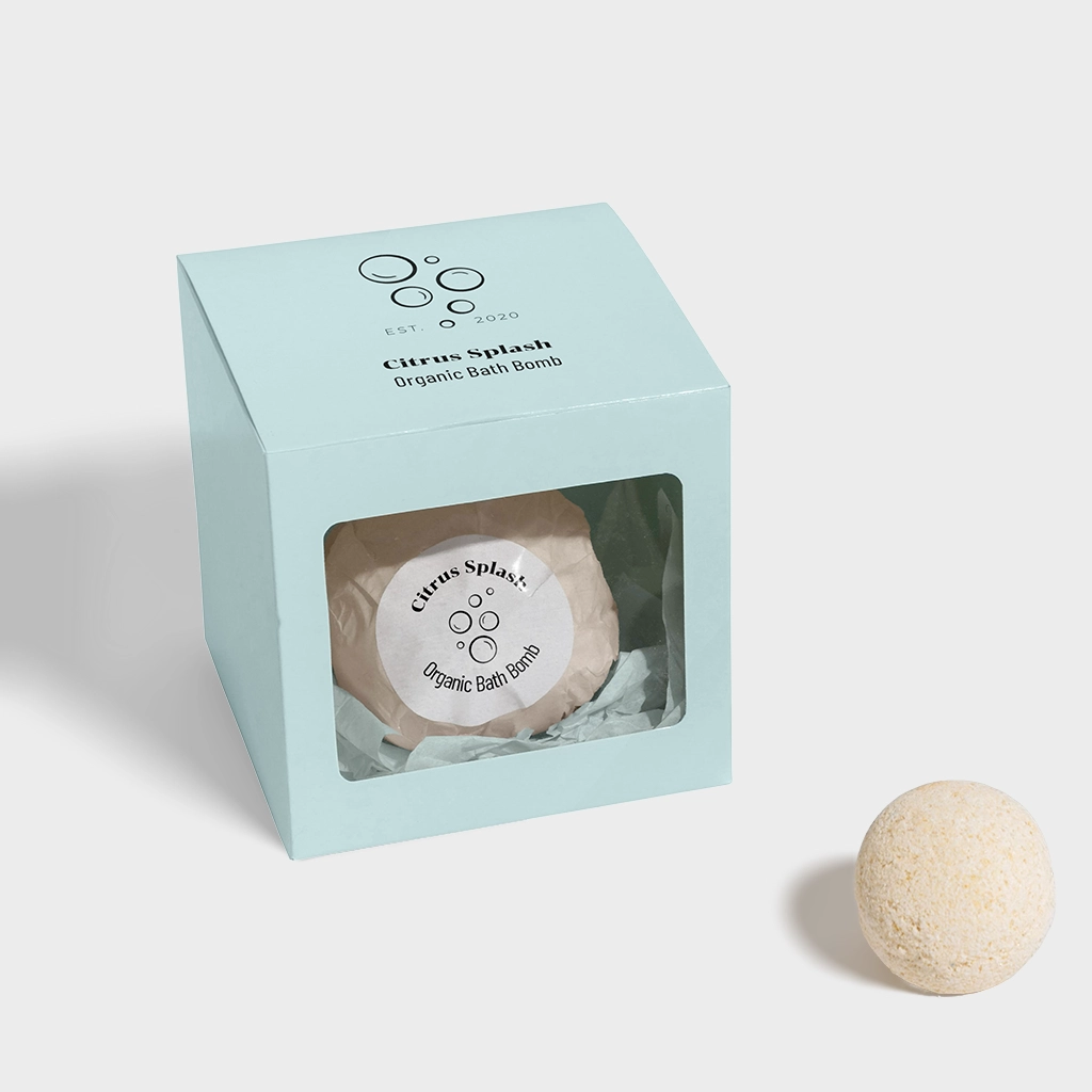window bath bomb boxes with logo | The Packaging Base custom printed window bath bomb boxes with logo