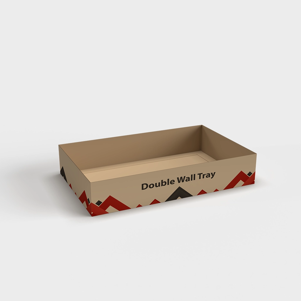 Custom Printed Double Wall Tray Boxes | The Packaging Base Custom printed double wall tray boxes with vibrant designs and durable construction, ideal for premium product packaging.