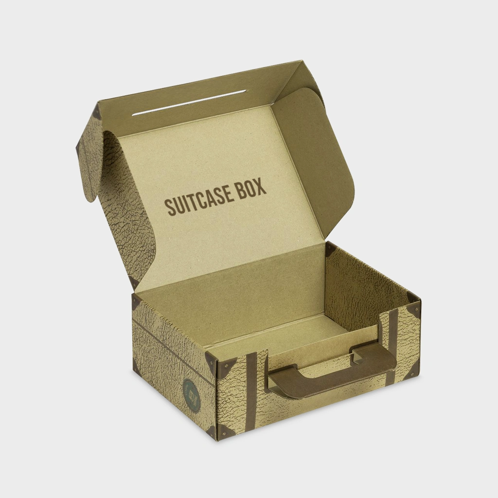 Wholesale Custom Suitcase Boxes | The Packaging Base Custom suitcase boxes with unique and durable designs, ideal for personalized gifting, storage, and branding.