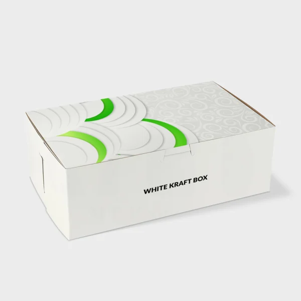 Custom Printed White Kraft Packaging Box | The Packaging Base White Kraft Box with Modern Green and Grey Pattern Design on Lid