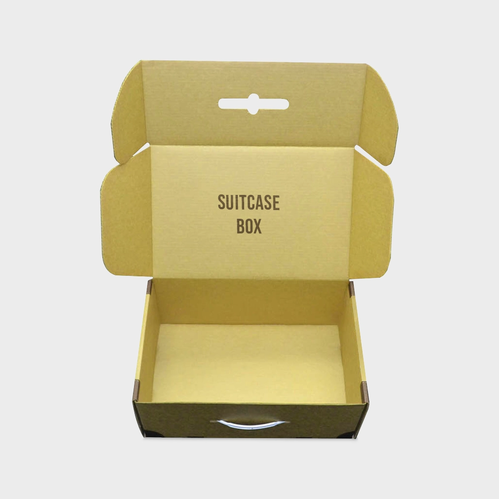 Mailer Suitcase Boxes | The Packaging Base Mailer printed suitcase boxes with vibrant designs and durable construction, ideal for shipping and gifting.