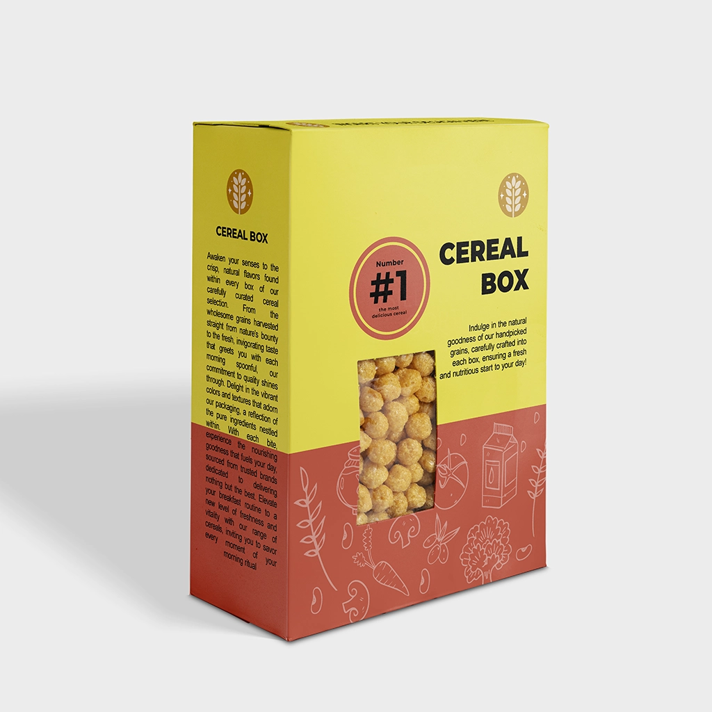 Custom Window Cereal Boxes for Fresh Breakfast Packaging Window cereal boxes for displaying packaged cereals