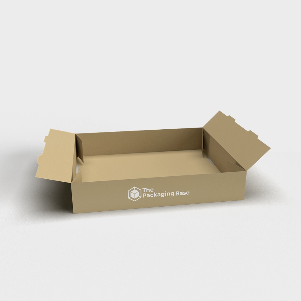 Kraft foot lock tray box with eco-friendly materials and secure construction, ideal for sustainable product packaging.