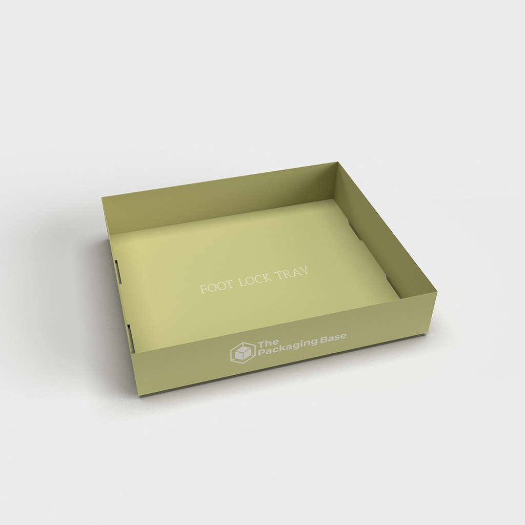 Personalized foot lock tray boxes with custom designs and secure construction, ideal for premium retail and product packaging.