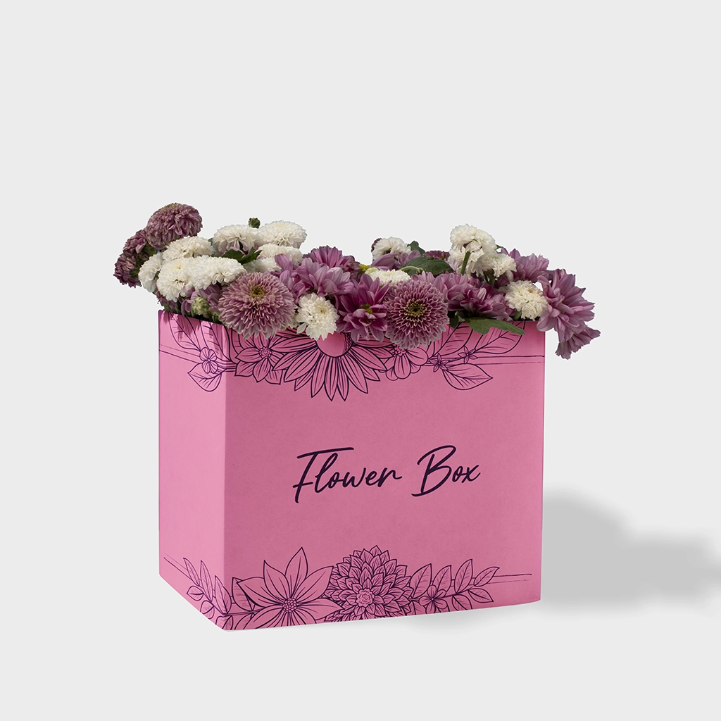 Custom printed flower boxes with elegant floral designs and personalized branding