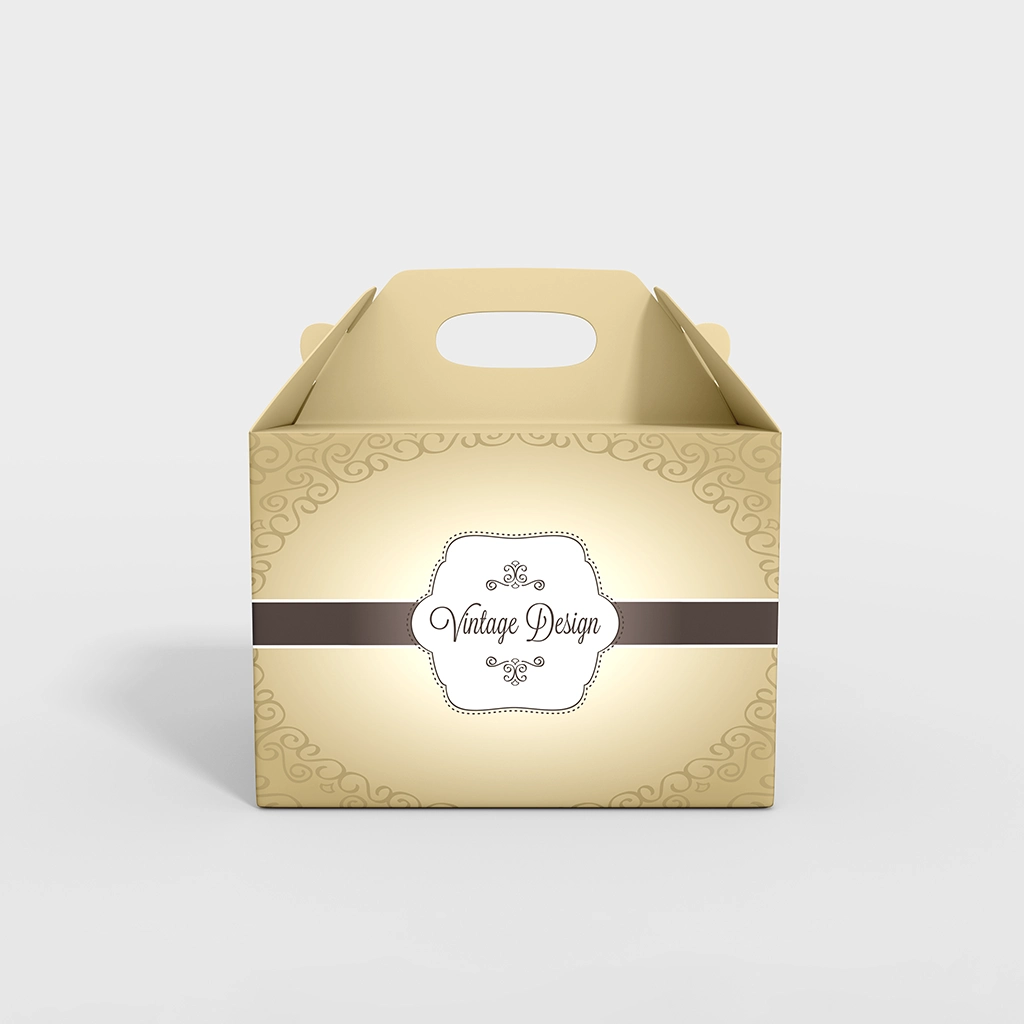 Custom printed gable box with handle, featuring personalized branding and sturdy design