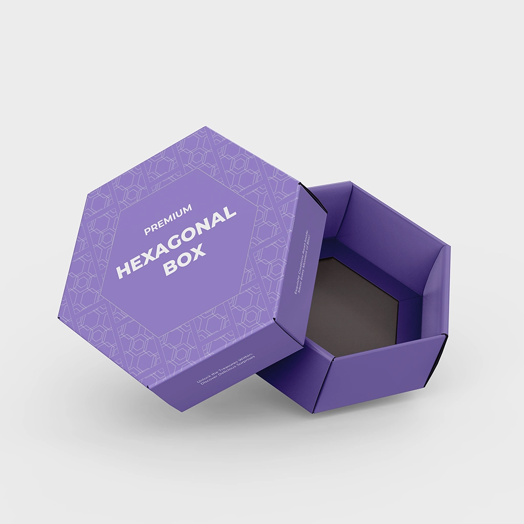 Wholesale Custom Hexagon Boxes | The Packaging Base Wholesale custom hexagon boxes with durable construction and personalized designs, ideal for bulk packaging needs.