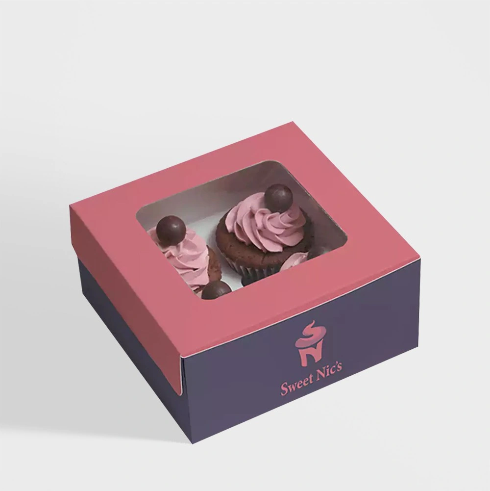 Die-Cut Window Cupcake Boxes with Logo | The Packaging Base Die-Cut Window Cupcake Boxes with Logo for Premium Branding