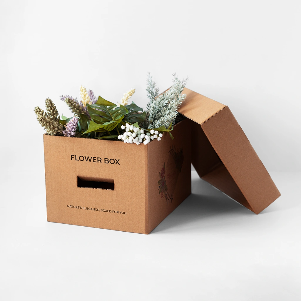 Custom Printed Kraft Touch Flower Box – Eco-Friendly Floral Packaging with Logo | The Packaging Base Eco-friendly kraft flower box with custom design for floral packaging