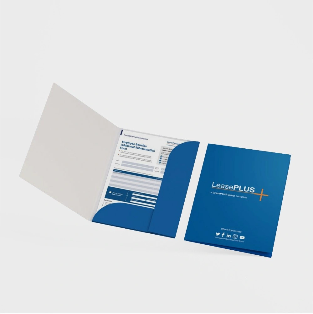 Printed Presentation Folder | The Packaging Base Printed presentation folder with custom designs and durable construction, ideal for professional document organization.