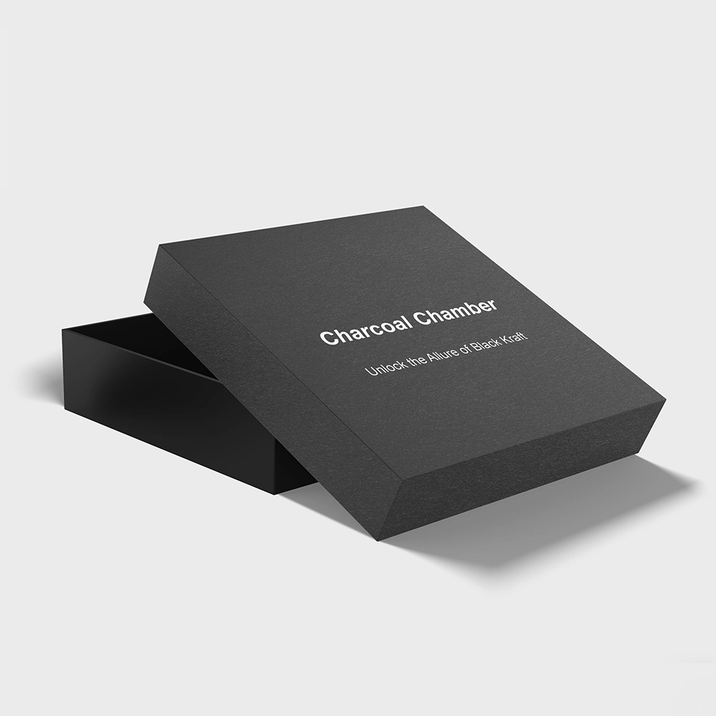 Printed Two-Piece Black Kraft Boxes Wholesale | The Packaging Base Printed two-piece black kraft boxes for premium product packaging